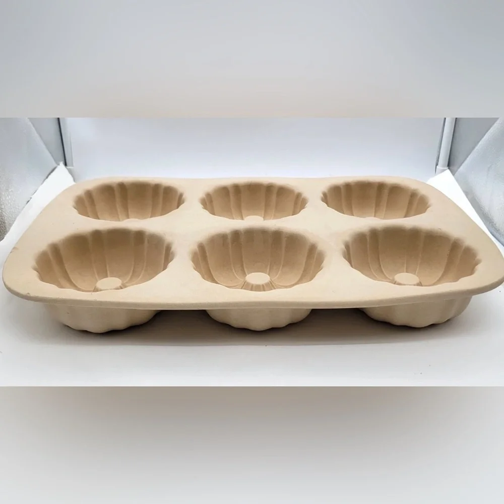 PAMPERED CHEF Fluted Mini Cake Bunt pan Family Heritage Stoneware 6 Count 4.5